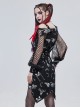 Gothic Style Skull Print Pattern Patchwork Mesh Long Sleeves Adjustable Straps Black Daily Loose Dress