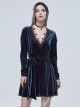 Gothic Style Soft Velvet Front Lace V Neck Black And Red Long Sleeved Dress