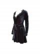 Gothic Style Soft Velvet Front Lace V Neck Black And Red Long Sleeved Dress