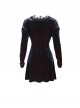 Gothic Style Soft Velvet Front Lace V Neck Black And Red Long Sleeved Dress