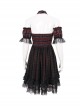 Punk Style Vibrant Grid Pattern With Lace Mesh Black And Red Off The Shoulder Short Sleeved Dress