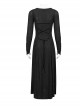 Gothic Style Elastic Dark Knitted Symmetrical Appliqué Lace Up On The Chest With Double-Breasted Black Long Sleeved Dress