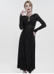 Gothic Style Elastic Dark Knitted Symmetrical Appliqué Lace Up On The Chest With Double-Breasted Black Long Sleeved Dress