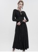 Gothic Style Elastic Dark Knitted Symmetrical Appliqué Lace Up On The Chest With Double-Breasted Black Long Sleeved Dress