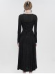 Gothic Style Elastic Dark Knitted Symmetrical Appliqué Lace Up On The Chest With Double-Breasted Black Long Sleeved Dress