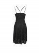 Punk Style Personality Wave Breaking Pleated Knit With Slit Hem Black Adjustable Sleeveless Suspender Dress