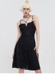 Punk Style Personality Wave Breaking Pleated Knit With Slit Hem Black Adjustable Sleeveless Suspender Dress