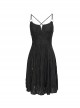 Punk Style Personality Wave Breaking Pleated Knit With Slit Hem Black Adjustable Sleeveless Suspender Dress