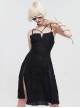 Punk Style Personality Wave Breaking Pleated Knit With Slit Hem Black Adjustable Sleeveless Suspender Dress