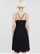 Punk Style Personality Wave Breaking Pleated Knit With Slit Hem Black Adjustable Sleeveless Suspender Dress