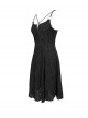 Punk Style Personality Wave Breaking Pleated Knit With Slit Hem Black Adjustable Sleeveless Suspender Dress