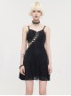 Punk Style Sexy Leopard Print Asymmetric Lace Up Black Adjustable Suspender Backless Dress