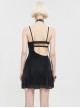 Punk Style Sexy Leopard Print Asymmetric Lace Up Black Adjustable Suspender Backless Dress