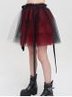 Punk Style Layered Ruffled Mesh Waist With Tie Up Black And Red Skirt