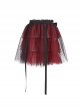 Punk Style Layered Ruffled Mesh Waist With Tie Up Black And Red Skirt