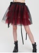 Punk Style Layered Ruffled Mesh Waist With Tie Up Black And Red Skirt