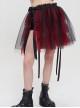 Punk Style Layered Ruffled Mesh Waist With Tie Up Black And Red Skirt