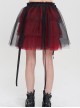 Punk Style Layered Ruffled Mesh Waist With Tie Up Black And Red Skirt