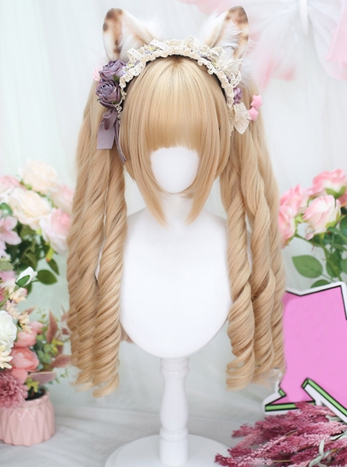 Moon Velvet Series Tsundere Lady Blonde Hair Flat Bangs Roman Roll Dual Horsetail Hairpin Sweet Lolita Wig