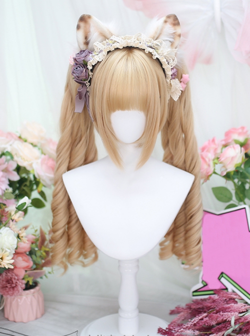 Moon Velvet Series Tsundere Lady Blonde Hair Flat Bangs Roman Roll Dual Horsetail Hairpin Sweet Lolita Wig