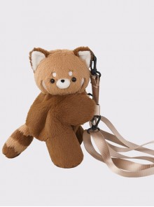 3D Simulation Cute Childlike Cartoon Plush Animal Red Panda Doll Kawaii Fashion Brown Crossbody Bag