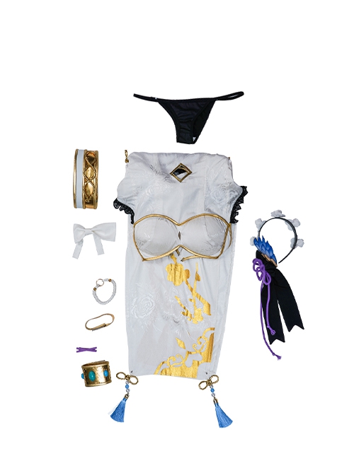 Re Life In A Different World From Zero Halloween Cosplay Rem Graceful Beauty Costume White Backless Cheongsam Full Set