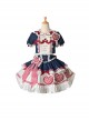 Lovely Lilith Series Fairy Tale Style Blue Red Heart Ribbon Bowknot Snow White Sweet Lolita Puff Sleeves Shirt Skirt Set