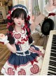 Lovely Lilith Series Fairy Tale Style Blue Red Heart Ribbon Bowknot Snow White Sweet Lolita Puff Sleeves Shirt Skirt Set