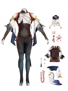 Game Genshin Impact Halloween Cosplay Shenhe Costume Hollow Out Design Bodysuit Full Set