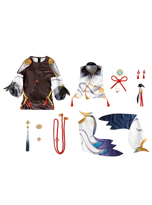 Game Genshin Impact Halloween Cosplay Shenhe Costume Hollow Out Design Bodysuit Full Set