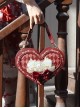 Ribbon Bowknot Rabbit Tea Party Burgundy Checkerboard Sweet Lolita Wine Red Heart-Shaped Handbag