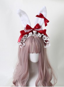 Alice Plush Bunny Ears Fairy Tale Style Cute Lace Ribbon Bowknot Sweet Lolita KC Headband