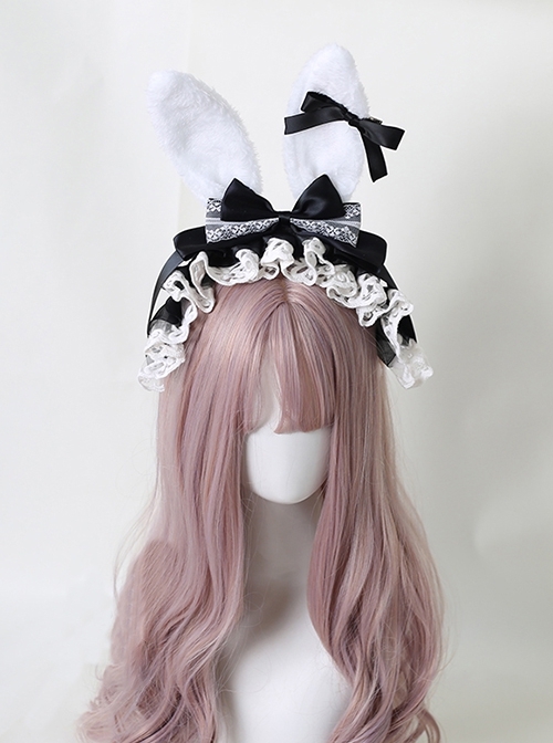 Alice Plush Bunny Ears Fairy Tale Style Cute Lace Ribbon Bowknot Sweet Lolita KC Headband