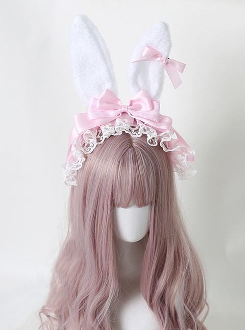 Alice Plush Bunny Ears Fairy Tale Style Cute Lace Ribbon Bowknot Sweet Lolita KC Headband