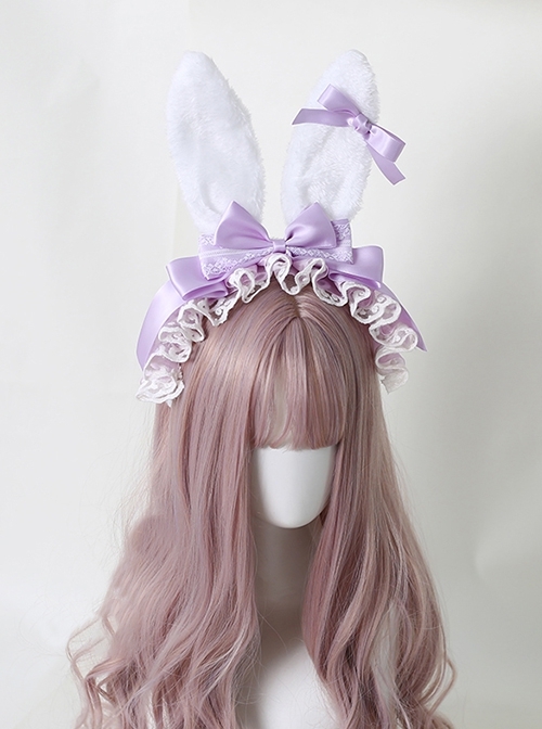 Alice Plush Bunny Ears Fairy Tale Style Cute Lace Ribbon Bowknot Sweet Lolita KC Headband