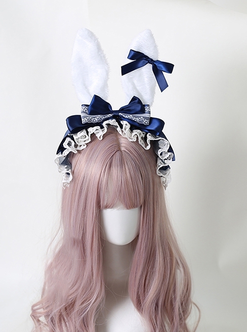 Alice Plush Bunny Ears Fairy Tale Style Cute Lace Ribbon Bowknot Sweet Lolita KC Headband