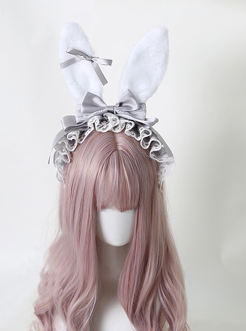 Alice Plush Bunny Ears Fairy Tale Style Cute Lace Ribbon Bowknot Sweet Lolita KC Headband