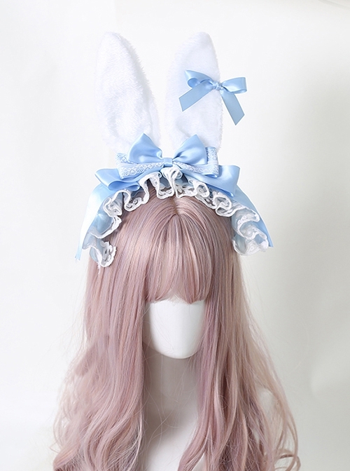 Alice Plush Bunny Ears Fairy Tale Style Cute Lace Ribbon Bowknot Sweet Lolita KC Headband