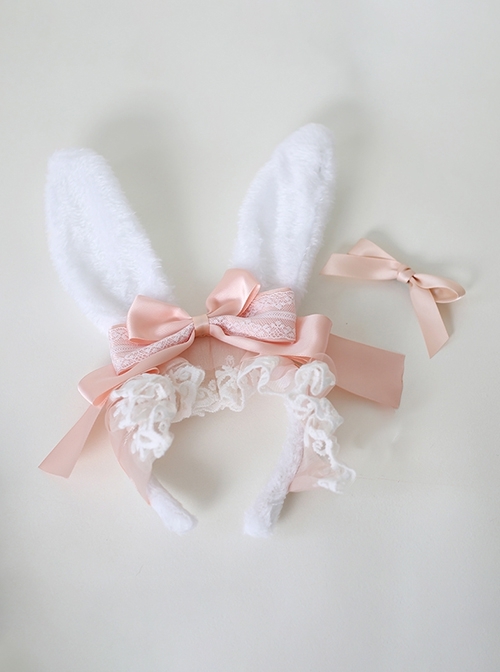 Alice Plush Bunny Ears Fairy Tale Style Cute Lace Ribbon Bowknot Sweet Lolita KC Headband