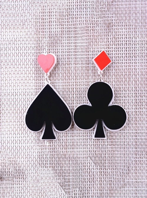 Exaggerated Playing Card Elements Spades Resin Plastic Clubs Kawaii Fashion Earrings