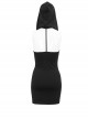 Punk Style Elastic Knitted Front Chest Sexy Cross Straps Slim Backless Black Hooded Sleeveless Dress