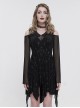 Gothic Style Stretch Cross Print Knit Neckline Exquisite Embroidery Beads Black Flared Sleeves Daily Dress