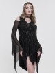 Gothic Style Stretch Cross Print Knit Neckline Exquisite Embroidery Beads Black Flared Sleeves Daily Dress