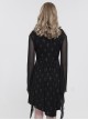 Gothic Style Stretch Cross Print Knit Neckline Exquisite Embroidery Beads Black Flared Sleeves Daily Dress