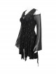 Gothic Style Stretch Cross Print Knit Neckline Exquisite Embroidery Beads Black Flared Sleeves Daily Dress