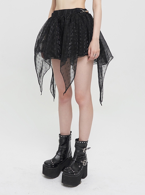 Punk Style Shiny Diamond Mesh With Hard Mesh Lining Black Ballet Skirt