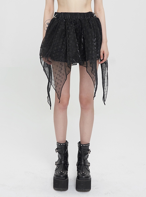 Punk Style Shiny Diamond Mesh With Hard Mesh Lining Black Ballet Skirt