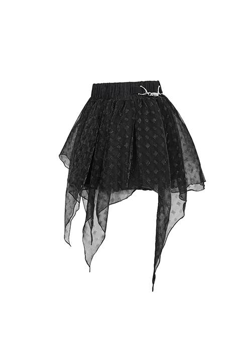 Punk Style Shiny Diamond Mesh With Hard Mesh Lining Black Ballet Skirt