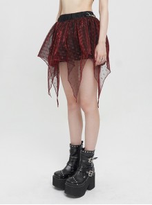 Punk Style Shiny Diamond Mesh With Hard Mesh Lining Red Ballet Skirt