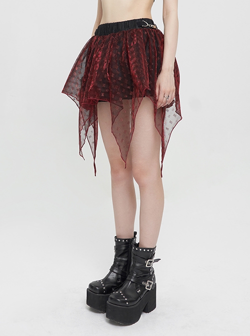 Punk Style Shiny Diamond Mesh With Hard Mesh Lining Red Ballet Skirt